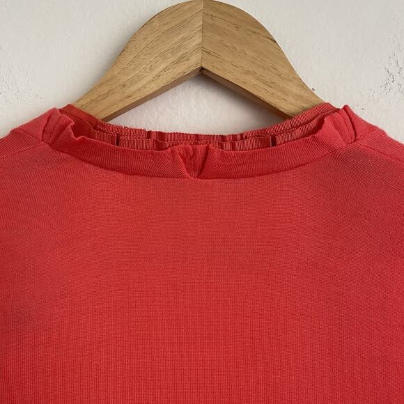 Elie Tahari Coral Red Cropped Cardigan - Size Small, Ruffle Trim Size Small - Picture 4 of 5